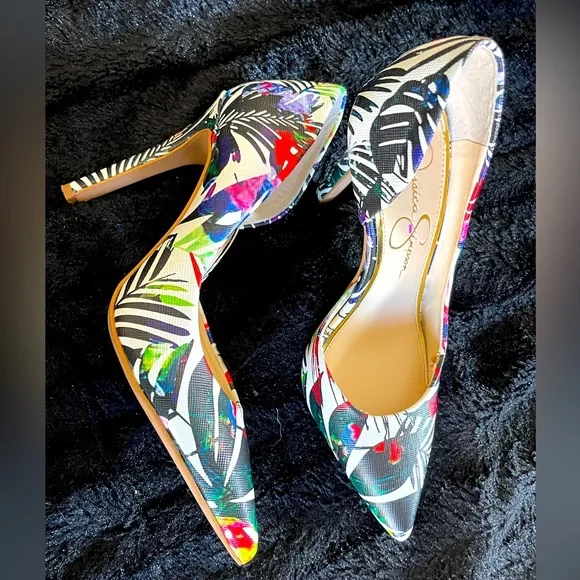 Jessica Simpson Claudette Colorful Tropical Print Women's Heels. Size 5.5 - Picture 1 of 6